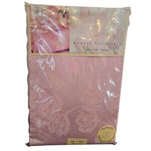 Spring Floral Pastel Pink Damask Tablecloth 60"x104" Oblong NEW